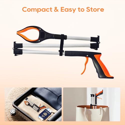2-Pack 43" Extra Long Heavy Duty Grabber Reacher Tool, Foldable with 360° Rotating Jaw, Magnetic Tip, Ergonomic Grip, Wide Claw for Trash Pickup, Gardening & Reaching High Shelves – Ideal for Seniors