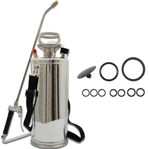 HOSTIC 2 Gallon Stainless Steel Sprayer Hand Pump Sprayer with Pressure Gauge Valve Adjustable Nozzle for Gardening Lawn and Cleaning - size: 2 Gallon