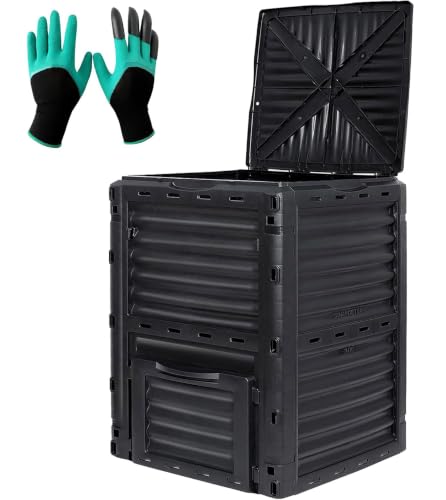 Simply Bio Garden Compost Bin from BPA-Free Material - 80 Gallon (300 L) Large Outdoor Compost Bin, Easy Assembly, Lightweight, Fast Soil Creation, with Glove, Black - size: 80-Gallon