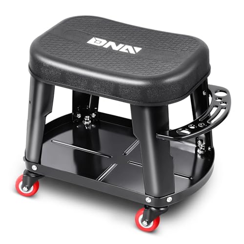 DNA Motoring TOOLS-00252 Removable Rolling Garage Stool with Seat Cushion & Tool Tray Plate,300lbs Max Weight Capacity - color: Black
