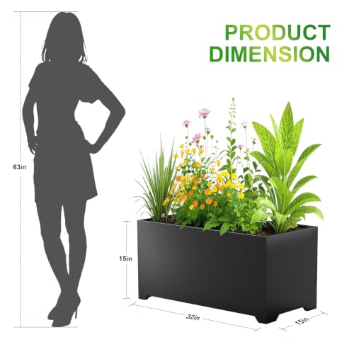 32" Metal Large Rectangular Planter - Black Long Planter Box with Legs - color: Black, size: 32" L x 15" W x 15" H