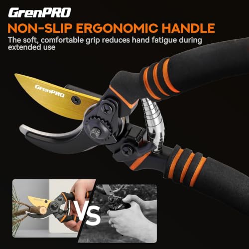 GRENPRO 8.6" Bypass Pruning Shears with SK5 Blades, 1.38" Cut Capacity - color: Black