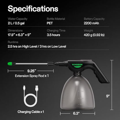 VIVOSUN 70oz Battery Powered Sprayer, Electric Spray Bottle