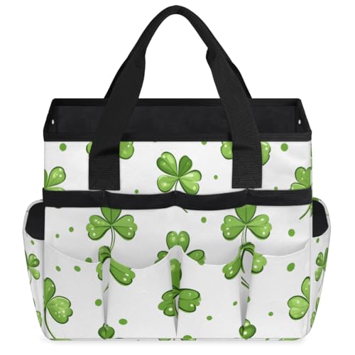 Clover Gardening Tool Bag,Heavy Duty Garden Tote Bag,Portable Oxford Leaf Gardening Storage Basket Organizer Handbag with Pockets Handle,Hand Tools Gifts for Outdoor Garden Lawn Yard - color: Clover