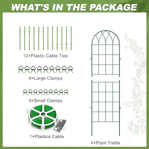 DoCred 4 Pack Garden Trellis for Climbing Plants, 59 Inch Metal Trellis - color: Green, size: 59''H x 16''W/4 Pack