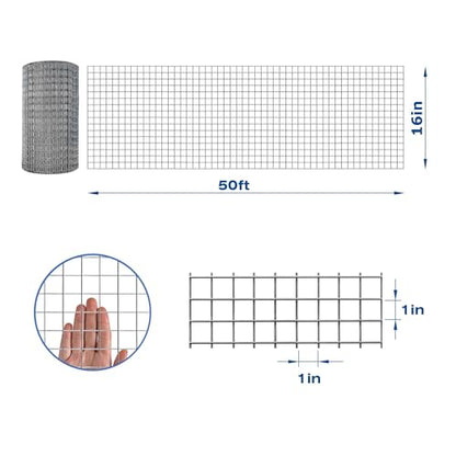 16GA Galvanized 16in x 50ft-1in x 1in Welded Wire Mesh Garden Economy Fence - size: 16"x50'-1"x1" 16GA Galvanized