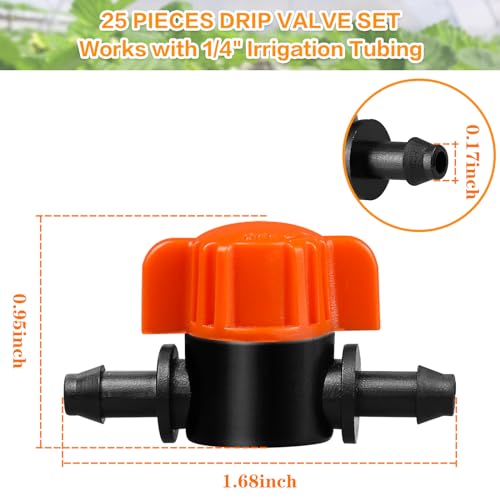 Gardrip 1/4" Drip Irrigation Valve - 25 Pack Shut Off Switch Fits 1/4 Inch Drip Tubing - Cut Off Valve for Garden Lawn Irrigation - color: Irrigation Valve-25P