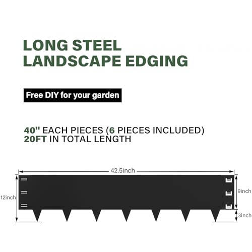 6-Pack Metal Landscape Edging 12 inch x 20 ft, Black Powder Coated - size: 12 inch