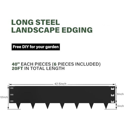 6-Pack Metal Landscape Edging 12 inch x 20 ft, Black Powder Coated - size: 12 inch