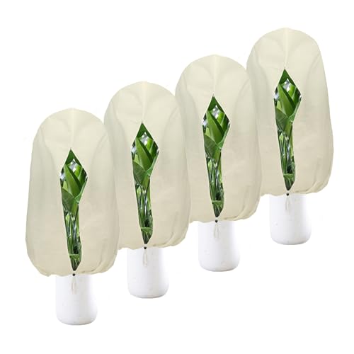 Plant Covers Freeze Protection – 4 Packs 47.2" x 31.5" Thickened Plant Frost Protection Covers, Heavy Duty Winter Plant Covers with Zipper & Drawstring, Reliable Freeze Protection for Outdoor Plants - color: Beige-4PCS-47.2" x 31.5"