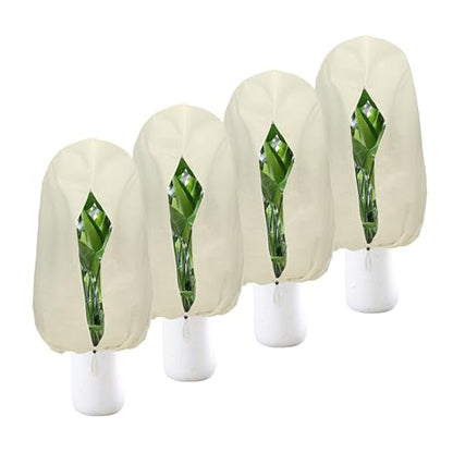 Plant Covers Freeze Protection – 4 Packs 47.2" x 31.5" Thickened Plant Frost Protection Covers, Heavy Duty Winter Plant Covers with Zipper & Drawstring, Reliable Freeze Protection for Outdoor Plants - color: Beige-4PCS-47.2" x 31.5"