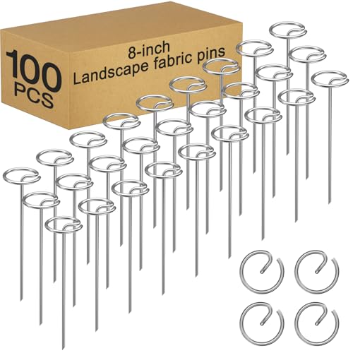 Heavy-Duty Landscape Staples – 100 Pcs 8-Inch G-Shaped Thickened Galvanized Garden Fabric Staples,Rust-Resistant Ground Cover Pins for Weed Barrier, Erosion Control & Landscaping Projects - size: 8 in 100PCS