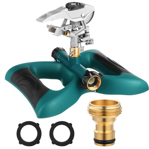 Jingmore Lawn Impact Sprinkler Heavy Duty Rotating Adjustable Pulsating Water Sprinkler Head with Metal Base, Adjustable Spraying Area and Distance for Garden Lawn Yard Irrigation(Blue,1 Packs)