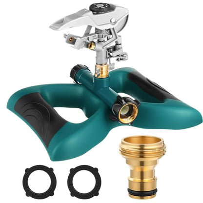 Jingmore Lawn Impact Sprinkler Heavy Duty Rotating Adjustable Pulsating Water Sprinkler Head with Metal Base, Adjustable Spraying Area and Distance for Garden Lawn Yard Irrigation(Blue,1 Packs)