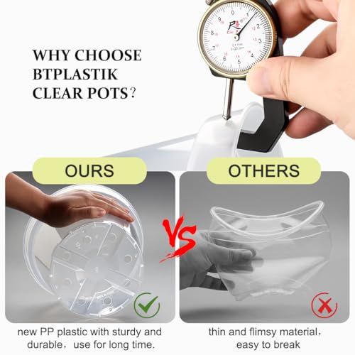10/8/6 Inch Clear Plant Pots with Drainage Hole 12 Pack, Transparent Sturdy Plastic Nursery Pots with Saucers, Plant Label, Gardening Gloves, Plant Starter Pots for Planting Seed Herb Vegetable Flower - size: 10/8/6 Inch-12P