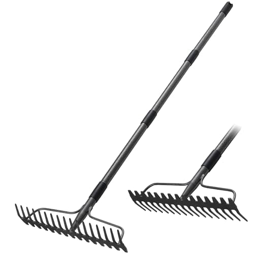 Garden Rake, 63 Inch Long Handle with 17 Tongs, Heavy Duty Metal Bow Rake for Loosening Leveling Soil, Garden Leaf Rake for Raking Leaves Grass , Weeding, Metal Yard Thatch Lawn Care Garden Tool - style: 63"