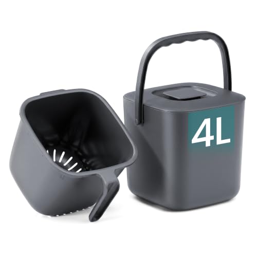 SONGMICS Compost Bin for Kitchen Counter, Plastic, 1-Gallon (4 L) - color: Dark Gray, size: 1 gallons (4L)
