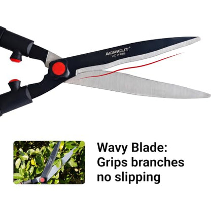 AGRICUT Telescopic Hedge Shears – Heavy Duty Garden Shears with Patented Wavy Blade, High Carbon Steel, Extendable Aluminium Handles 700-930mm – For Precision Trimming of Tall Hedges - style: Wavy Blade (Telescopic)