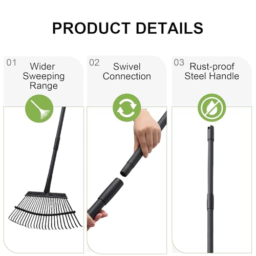 Rake for Leaves, 25 Metal Tines Wide Leaf Rake, 60'' Leaf Rakes for Lawns with Adjustable Steel Handle for Camping Flower Beds Mulch Shrub, Black - style: 25 Tines Rake
