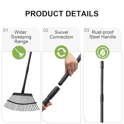 Rake for Leaves, 25 Metal Tines Wide Leaf Rake, 60'' Leaf Rakes for Lawns with Adjustable Steel Handle for Camping Flower Beds Mulch Shrub, Black - style: 25 Tines Rake