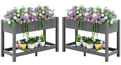 SERWALL Raised Garden Bed with Legs Set of 2-Gray - color: Gray, size: 2 pack