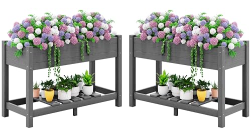 SERWALL Raised Garden Bed with Legs Set of 2-Gray - color: Gray, size: 2 pack