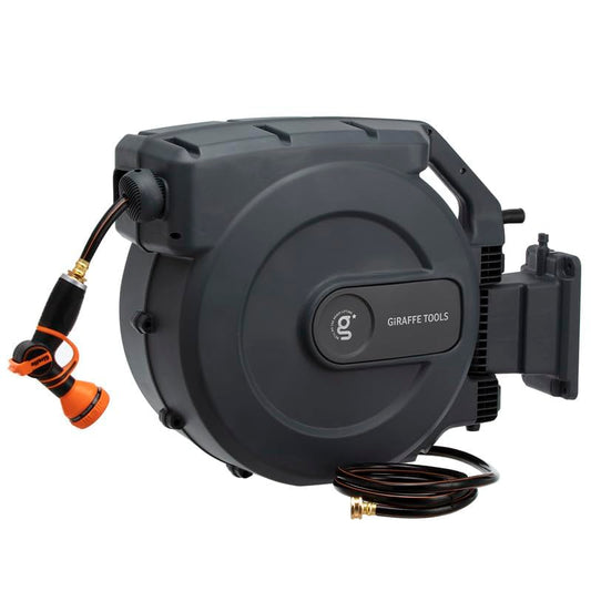 Giraffe Tools Retractable Garden Hose Reel 5/8"115FT Wall Mount Auto Rewind - color: Dark Grey, size: 5/8" 115+5 FT