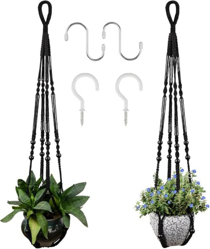 RIFNY Macrame Plant Hanger Indoor, Hanging Plant Holder, Black, 2 PCS - color: Black, size: 35 Inch 2pcs