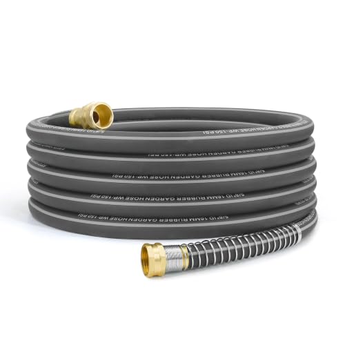 Flexible Rubber Garden Hose 50ft, 5/8" Hybrid Rubber Hose Heavy Duty - color: Gray, size: 50ft 5/8"