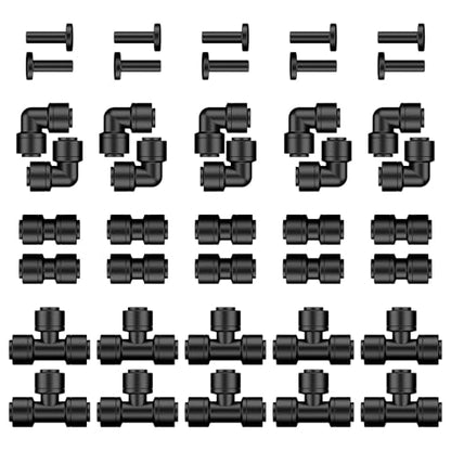 Pawfly 40 Pcs Quick Connect Drip Irrigation Fittings Kit for 1/4" Tubing, Push-to-Fit Drip Line Connectors Set with 10 Tees, 10 Couplings, 10 Elbows & 10 End Plugs, Anti-Leak Drip Irrigation Parts - size: 40pcs 1/4" Fittings Kit