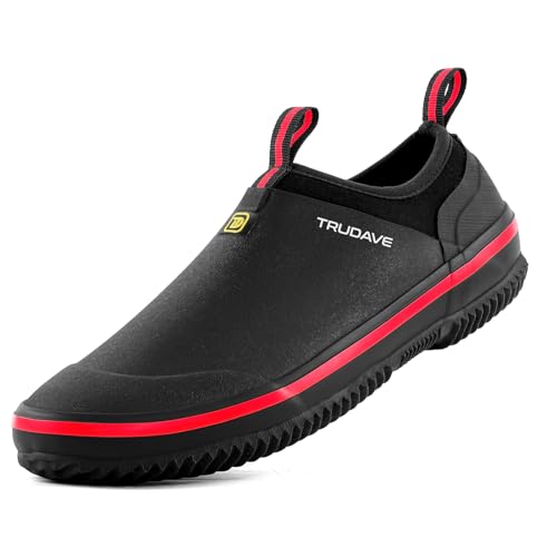 Trudave Mens Garden Shoes, Waterproof Slip-On Womens Rain Boots Unisex Rubber Footwear for Gardening, Farming, Lawn Care and Yard Work, Size 6-13 - color: Black, size: 14 Women/12 Men