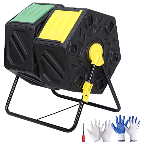 SUPER DEAL Outdoor Compost Bin, Garden Composter, Large Capacity BPA Free Material for Fast Creation of Fertile Soil, Easy to Assemble, Black (Black, 37 Gallon) - size: 37 Gallon