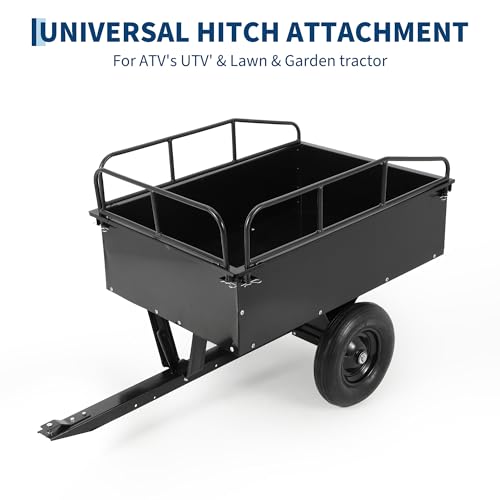 Heavy Duty ATV Trailer Tow Behind Steel Dump Cart 750LBS Capacity, 15 Cu. Ft Garden Utility Trailer with Removable Sides & Rear Hitch, Reinforced Steel Frame, for Riding Lawn Mower Tractor