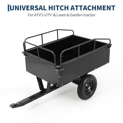 Heavy Duty ATV Trailer Tow Behind Steel Dump Cart 750LBS Capacity, 15 Cu. Ft Garden Utility Trailer with Removable Sides & Rear Hitch, Reinforced Steel Frame, for Riding Lawn Mower Tractor