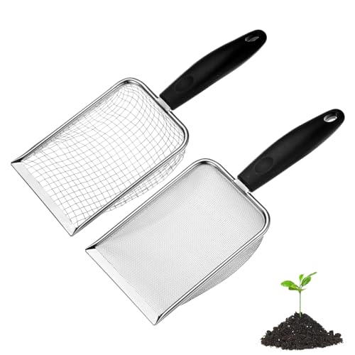 M METERXITY 2-Pack Gardening Soil Sifter, 5, 1 mm Mesh Stainless Steel Portable Gardening Sifter with Plastic Handle for Sand/Dirt/Rock Compost [White, Black] - color: White, Black, size: 5.0X5.0mm,1X1mm