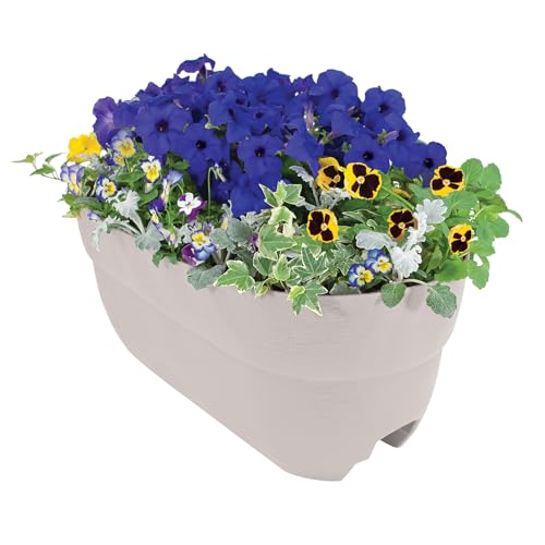 Bloomers Railing Planter with Drainage Holes – 24" Weatherproof Resin Planter – Polyethylene plastic - White - color: White, size: 24.3 × 10.5 × 9.5 inches