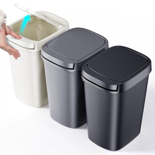 CEROELDA 3 Pack Bathroom Trash Can with Lid, 10L/2.6 Gal Small Garbage Can with Press Top Lid, Slim Plastic Waste Basket for Toilet, Office, Bedroom (Muti 1) - color: 3 Pack-Muti 1