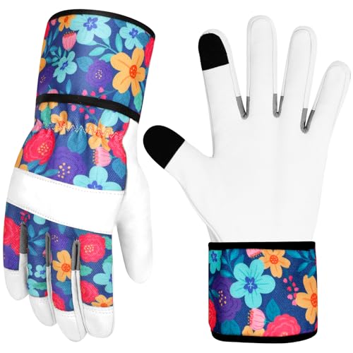 Leather Gardening Gloves for Women Garden Gloves Thorn Proof Touch Screen Design Heavy Duty Working Yard Gloves - color: Colorc