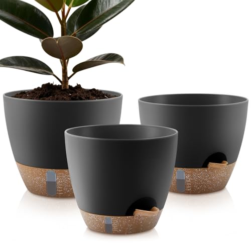 QRRICA 9/10/12 Inch Self Watering Pots for Indoor & Outdoor Plants - color: Black, size: 12/10/9 Inch