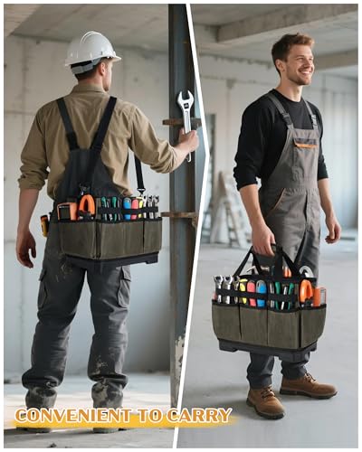 Marscamd Waxed Canvas Tool Bag with Hard Bottom and 8 Pockets - color: Dark Green