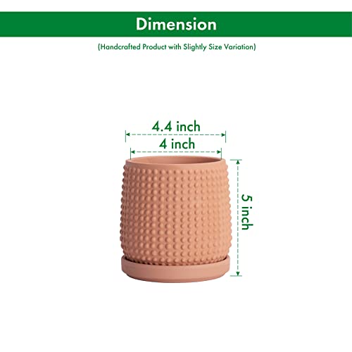 D'vine Dev Beaded Terracotta Pot with Saucer, 4 in, Terra Cotta, 27-C-Z-7 - color: Terracotta, size: 4.3 Inch