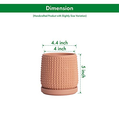 D'vine Dev Beaded Terracotta Pot with Saucer, 4 in, Terra Cotta, 27-C-Z-7 - color: Terracotta, size: 4.3 Inch
