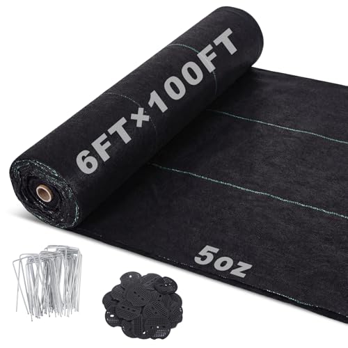 Breling 6 ft x 100 ft Geotextile Fabric Under Gravel 5 oz with 30 Stakes - size: 6ft X 100ft