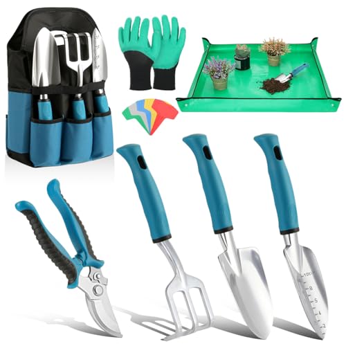 Housolution Gardening Tools Set, 8PCS Gardening Gifts for Women, Blue+Black - color: Blue+Black