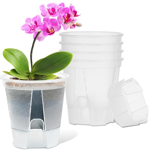 Plant Pots 6 inch Set of 5, Self Watering Pots for Indoor Outdoor