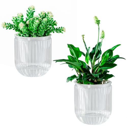 Melphoe Self Watering Pots for Indoor Plants Planter, 4.7 Inch 2 Pack Planters Self Watering Plant Pots for Flower, Houseplants, Succulent, African Violets and Cactus with Drainage - color: White, size: 4.7''