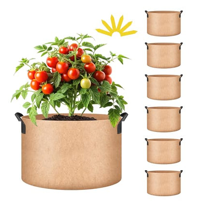 iPower Plant Grow Bag 7 Gallon 6-Pack Heavy Duty Fabric Pots, 300g Thick Nonwoven Fabric Containers Aeration with Nylon Handles, for Planting Vegetables, Fruits, Flowers, Tan 2024 Version - color: Tan, size: 7 Gallon