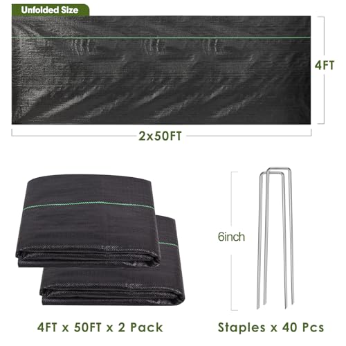 HongWay 4FT x 100FT Weed Barrier Fabric, 3oz Landscape Fabric Heavy Duty - size: 4FT x 100FT