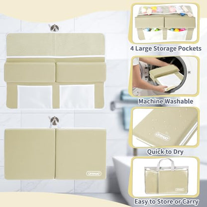 URMYWO Bath Kneeler and Elbow Rest Pad Set - 1.5" Thick Baby Bath Kneeler Pads with Toys Organizer, Anti-Slip Cozy Knee & Arm Support Bathtub Mat, Quick Dry Kneeling Pad for Baby Bath Time - color: Beige