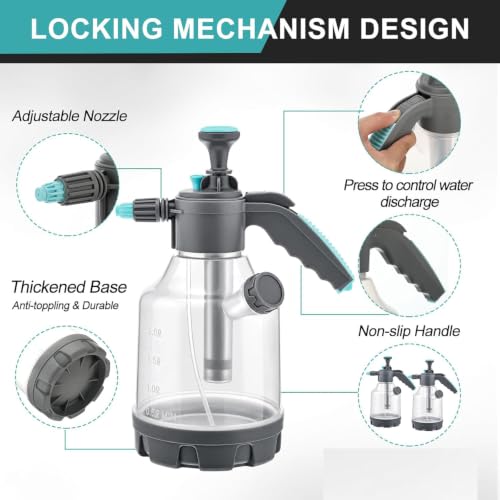 Pump Sprayer, Handheld Garden Water Sprayer Bottle for Spraying Plants, Flowers, Weeds and Cleaning, Hand Pump with Side Filling Port, Measuring Cup, Adjustable Nozzles (Blue, 84oz)
